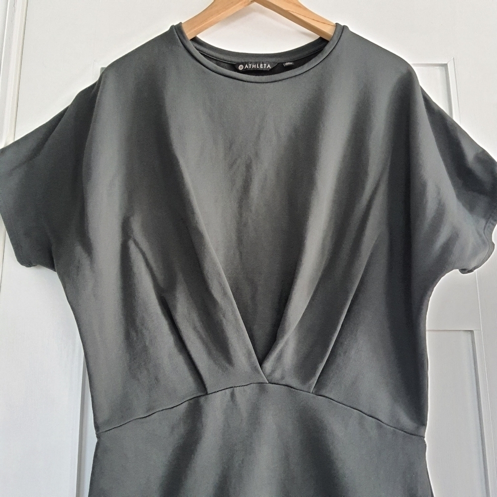 Athleta Short Sleeve Dress Womens XS Dark Grey Nylon Cotton Stretch Round Neck - Picture 4 of 9